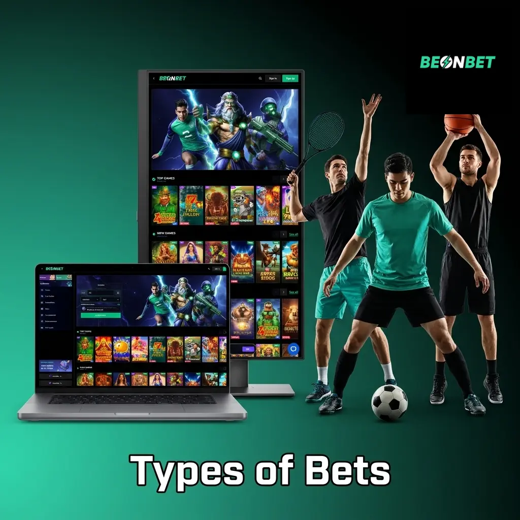 BeonBet bet slip showing single, parlay and system bet types with odds, stake and potential payout